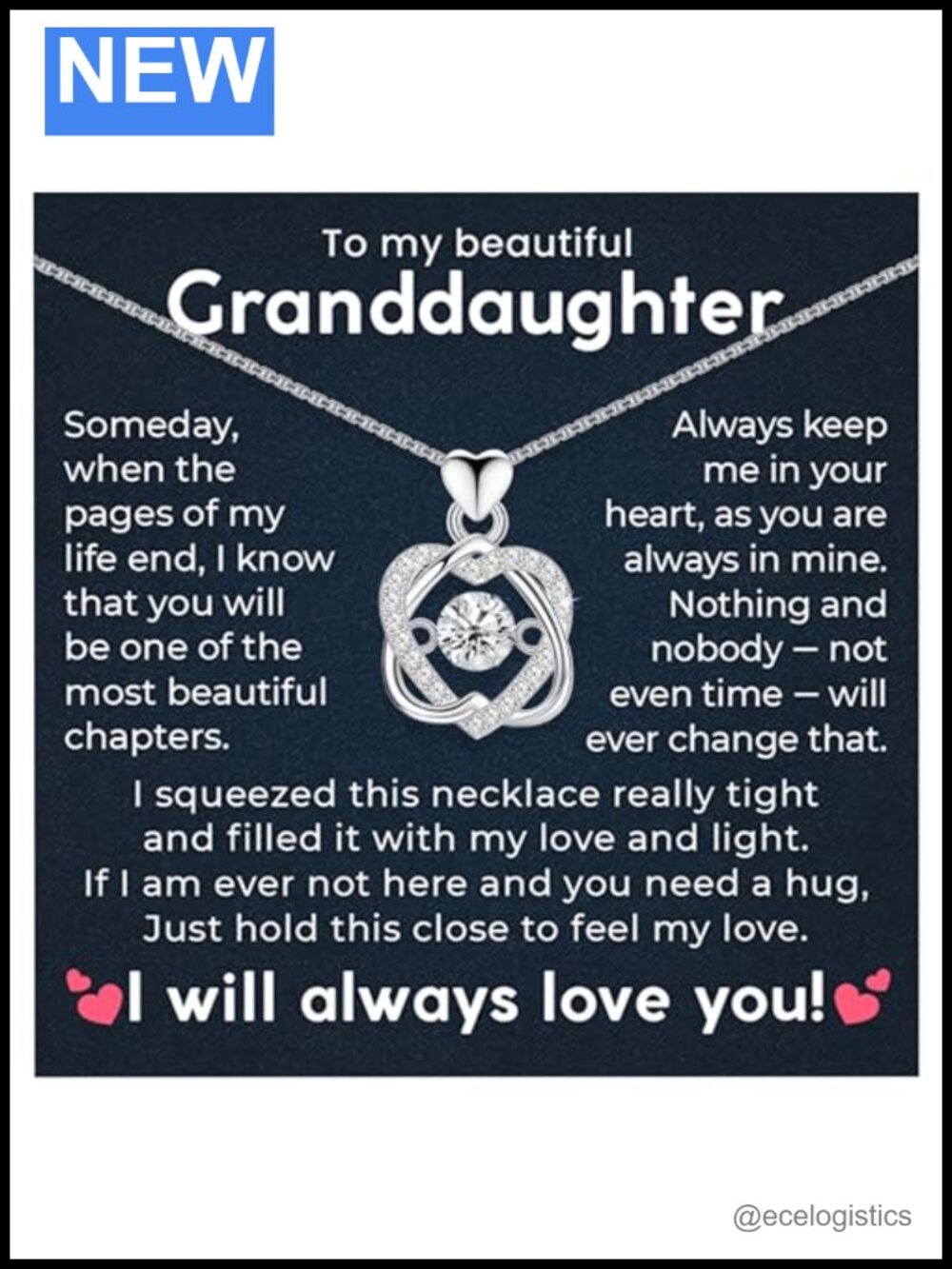 Granddaughter Necklace 14k White Gold Over Stainless Steel Heart Pendant Gift